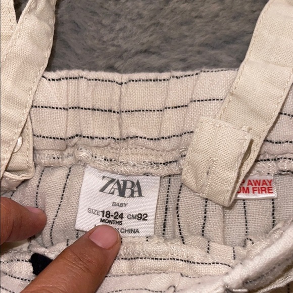 Zara Striped Kids Pants Suspenders Overalls Sz 18/24M - Picture 2 of 7